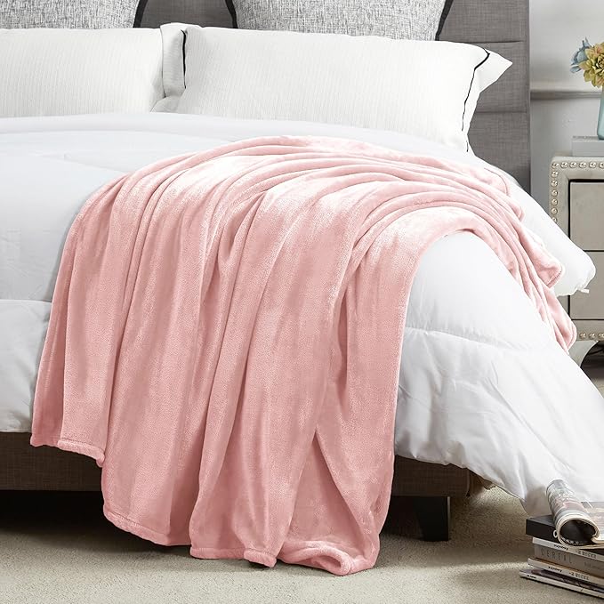 DREAMNINE Soft Plush Fuzzy Fleece Throw Blanket for Couch Sofa Chair 50" x 60", Decorative Solid Lightweight Fluffy Velvet Blankets for Women Girl, Cozy Accent Shaggy Flannel Blanket for Bedroom, Pink