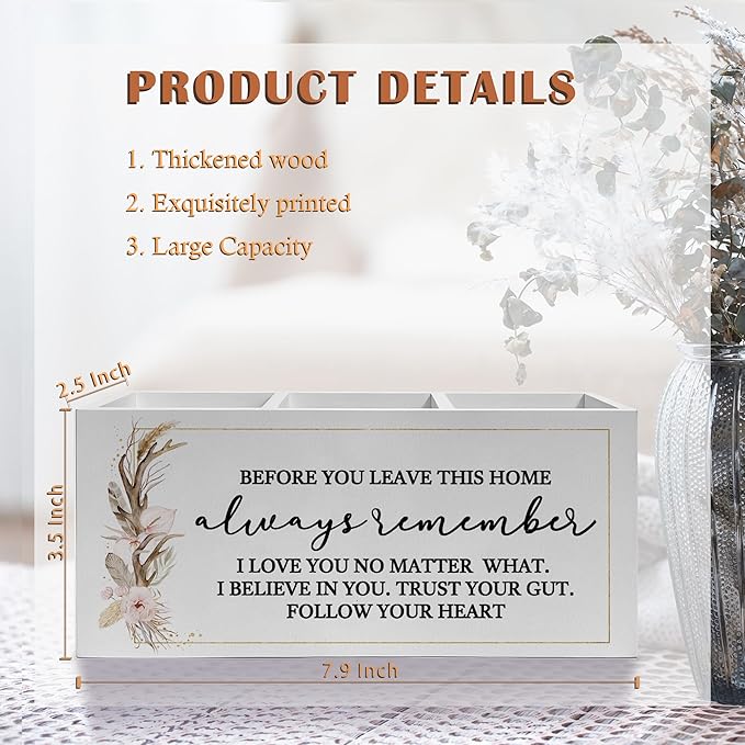 Before You Leave This Home Pen Pencil Holder, Inspirational Gifts for Women, Rustic Flower Motivational Pencil Pen Holder Organizer for Home Office Desk Accessories