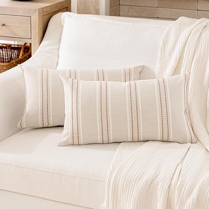 Hckot Throw Pillow Covers 12x20 Set of 2 Camel Pillow Covers Farmhouse Decorative Pillows Textured Linen Square Cushion Covers for Sofa Couch Bed Living Room Decor(Camel)