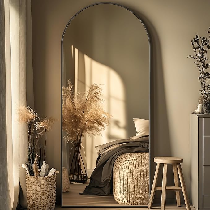 Full Length Mirror, 71"x28" Oversized Arched Mirror Large Standing Mirrors, Tall Mirrors Body Floor Mirror for Bedroom Living Room Aluminum Frame, Black