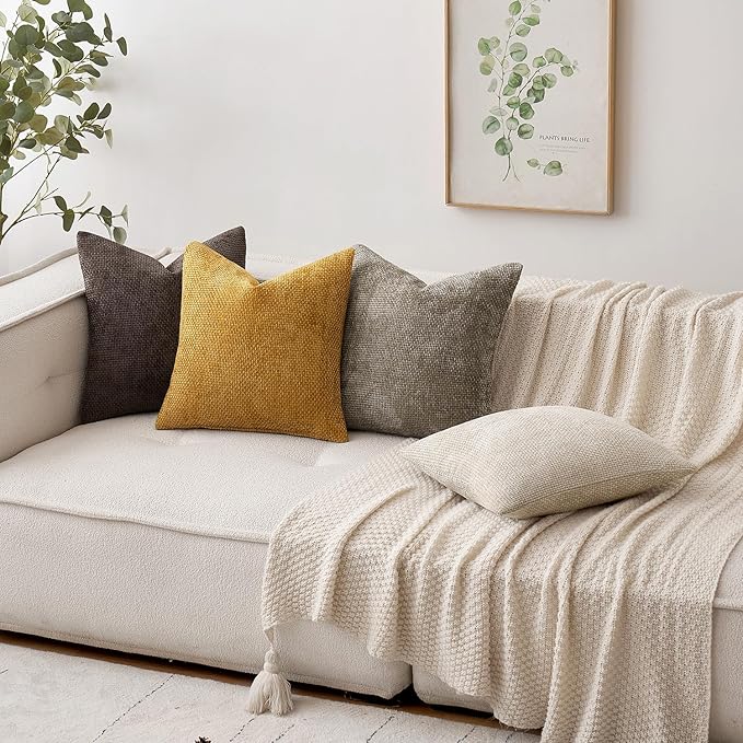 MIULEE Pack of 2 Gold Euro Sham Pillow Covers 24x24 Inch Mustard Yellow Summer Modern Boho Accent Decorative Throw Pillow Covers Soft Chenille Farmhouse Cushion Covers for Home Decor Couch Bed Sofa