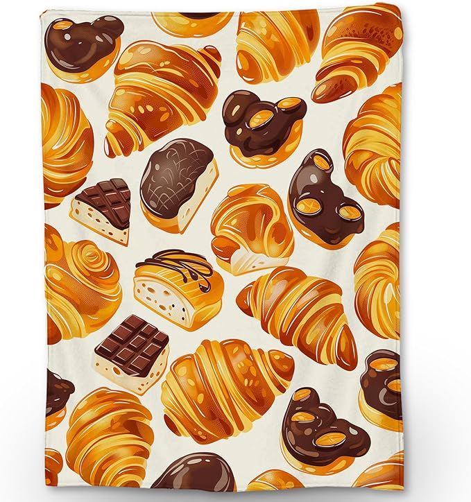 Croissant Blanket | Soft Warm Fuzzy Lightweight Flannel Throw Blanket Perfect for Couch, Bed, Travel & Outdoor Use, Cozy Blankets for Adults Kids 60×50 in