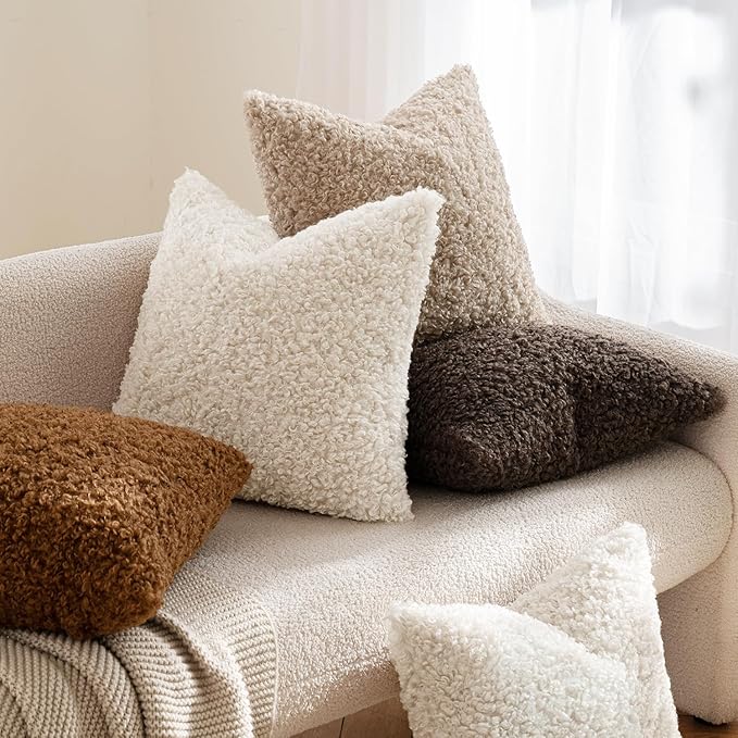 MIULEE Pack of 2 Throw Pillow Covers 22x22 Inch Neutral White Faux Fur Decorative Sherpa Pillow Covers Fuzzy Accent Soft Sheepskin Fleece Cushion Cases for Boho Home Decor Couch Living Room Bed