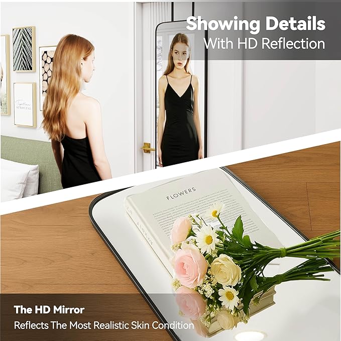 Rectangle 57x16 Mirror Full Length Wall Mounted Hanging or Against Wall Metal Frame Dressing Make-up Mirrors for Entryway Bedroom Bathroom Living Room 57 16 inch Black