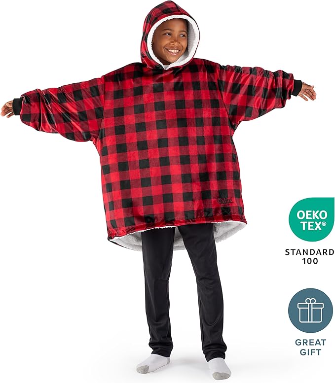Bare Home Wearable Blanket Hoodie - Soft Plush Sherpa - Warm and Cozy - Oversized Wearable Blanket - Adult & Kid Sizes