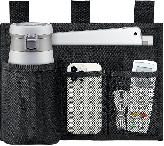Hanging Bedside Caddy, 4 Pockets Bunk Bed Caddy, Bed Pocket for University Dormitories, Hospitals, Chairs, Crib Guardrails for Mobile Phone, Tablet Computer, Remote Control, Water Cup