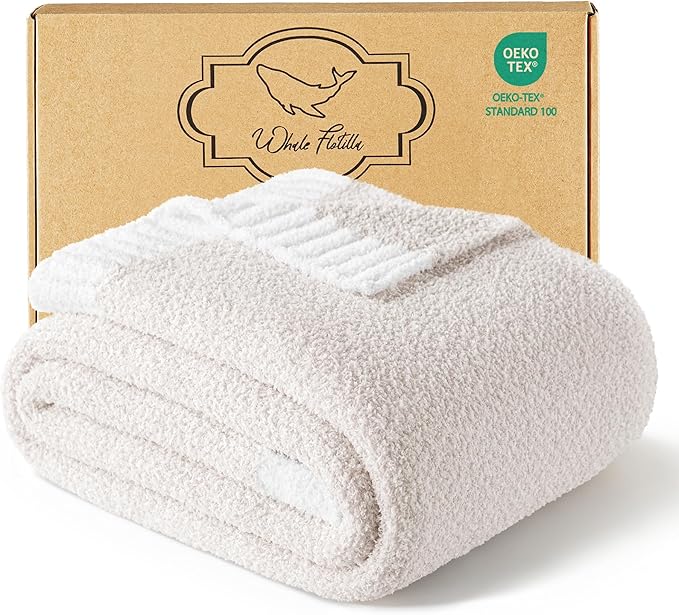 Whale Flotilla Knit Blanket Twin Size, Ultra Soft Warm Reversible Cozy Decorative Blankets for Couch Sofa and Bed, 60x80 Inch, Camel