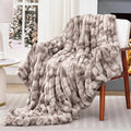 Touchat Ruched Faux Rabbit Fur Blanket, 700 GSM Luxury Dual-Sided Soft Cozy Blanket, Fuzzy Fluffy Plush Throw for Bed, Couch and Sofa - 60"x80", Tie-dye Coffee