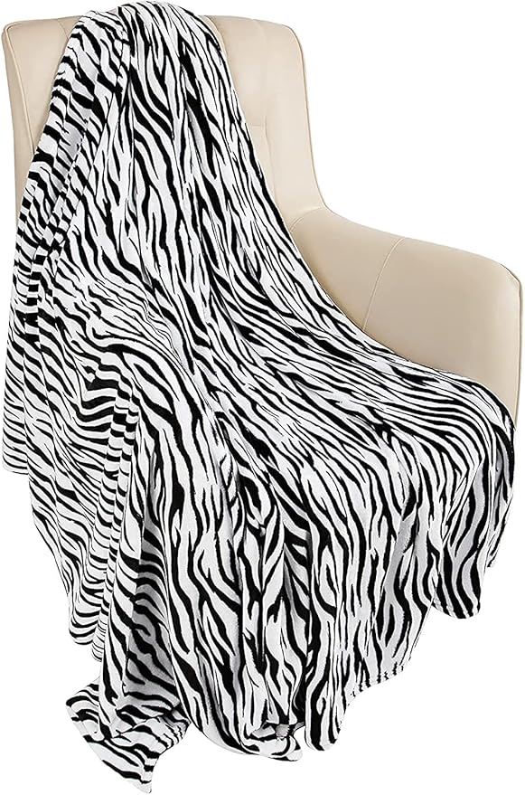 MACEVIA Flannel Fleece Twin Blanket for Couch, Zebra Blanket Black and White for Adult, Lightweight Warm Cozy Soft for Bed Sofa 260GSM, Suitable for All Seasons (Black Zebra,60x80inches)
