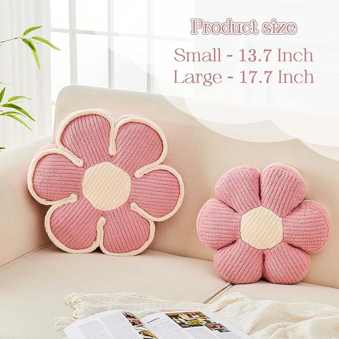 Kcvvcr Flower Pillow, Soft Flower Decorative Throw Pillow, Cute Daisy Flower Shaped Seating Floor Cushion Room Décor Plush Pillows for Sofa Couch Bed (13.7 Inch, Pink)