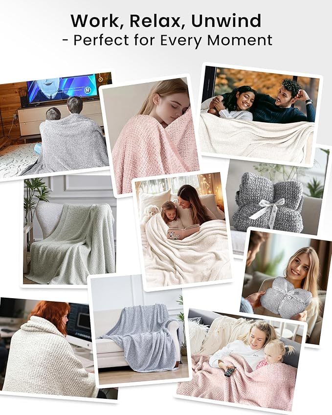 Super Soft Throw Blanket 60 x 80 Inches, Half-Side Plush Fuzzy Blanket for Couch, Sofa, Bed & Chair, Warm Cozy Lightweight Knit Blanket for Fall & Winter Blue