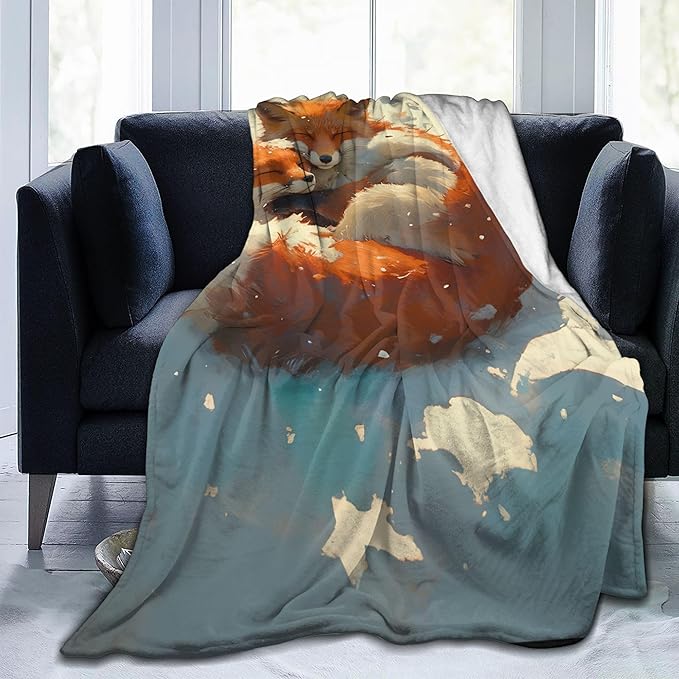 Fox Throw Blanket Soft Warm Cozy Foxes Blankets Fuzzy Plush Fleece Fox Blanket Gifts for Couch Bed Sofa Home Decor 40''X50''