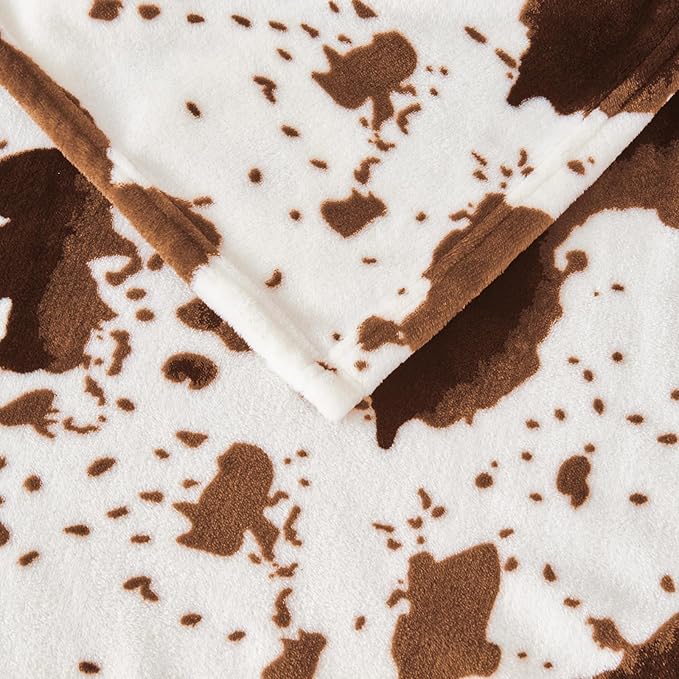 Cow Print Blanket, Ultra Cozy Cow Throw Blanket for Couch Bed and Travel, Cow Print Decor Throw Blankets for All Seasons 50"x60" (Light Brown)