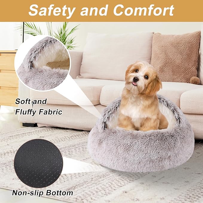 Dog Beds for Small Dogs, Cat Bed Cave, Washable Cute Cat Bed, Cozy Nook Pet Bed for Dogs or Cats, Anti-Slip Puppy Bed Fits up to 22 lbs Pets(Coffee, 24" x 24")