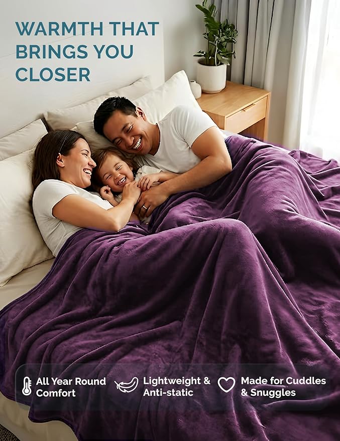 Casa Platino Fleece Blanket King Size – 300 GSM Purple Fleece Throw for Bed or Couch – Soft Cozy Warm Holiday Winter Blanket for Bed, Fuzzy Plush Elegant Gifts for Women - 108x90 Inch