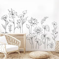 Large Black and White Flower Wall Decals Simple Modern Minimalist Garden Flower Wall Stickers Peel and Stick Floral Wall Art Decor for Girls Bedroom Living Room Office Adult Home Decor Gift for Mom