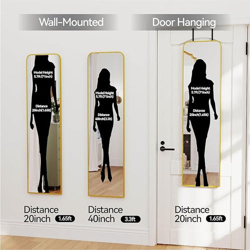 47x14 Mirror Full Length Door Hanging Wall Mounted Aluminum Alloy Metal Frame Dressing Make-up Save Space Half Body Mirrors for Entryway Bedroom Bathroom Living Room 47 inch Gold