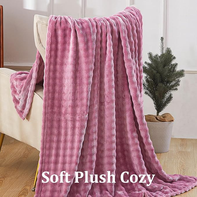Fluffy 3D Bubble Throw Blanket for Couch & Bed – Cozy Soft Fleece Blankets for Women & Girls – Warm Lightweight Fuzzy Throw XL (50x70) – Machine Washable Gifts