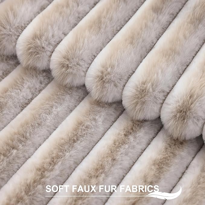 Pallene Faux Fur Plush Throw Pillow Covers 26x26 Set of 2, Luxury Soft Fluffy Striped Decorative Pillow Covers for Sofa, Couch, Living Room, Ombre Beige
