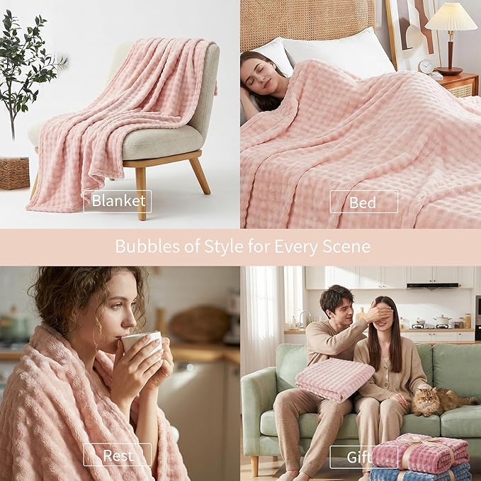 Fluffy 3D Bubble Throw Blanket for Couch & Bed – Cozy Soft Fleece Blankets for Women & Girls – Warm Lightweight Fuzzy Throw XL (50x70) – Machine Washable Gifts