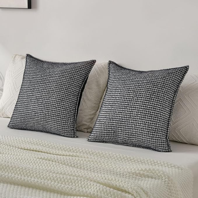 FUTEI Black Decorative Throw Pillow Covers 20x20 Inch Set of 2,Soft Houndstooth Gingham Textured Cushion Case,Modern Home Decor for Couch Bed Living Room