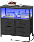 TUTOTAK LED Night Stand with Charging Station, Large Nightstand with USB and Type-C Port, Bedside Table with Cloth Drawers, End Table for Livingroom, Bedroom, Charcoal Grey TB01BY081L