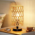 Fenmzee Small Table Lamp for Bedroom - Inline Control, Bedside Lamp with 3000K A15 LED Blub, Easy Assembly（Rattan Rope Shade-Black Base，9" Inline Control）