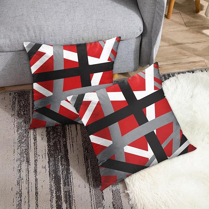 Emvency Set of 2 Throw Pillow Cover Red Black Stripes Grey White Design Retro Decorative Pillow Case Striped Home Decor Square 20x20 Inch Cushion Pillowcase