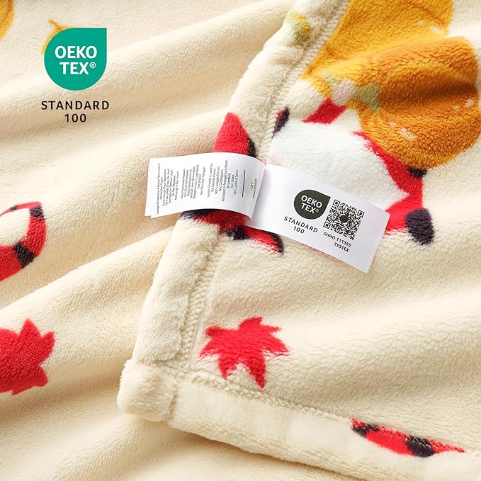 Cozy Bliss Pumpkin Gnome Throw Blanket - Warm MilkyPlush Throw Blankets,Ultra Soft Cozy Blankets for Couch,Sofa and Bed,Beige,60X80inches