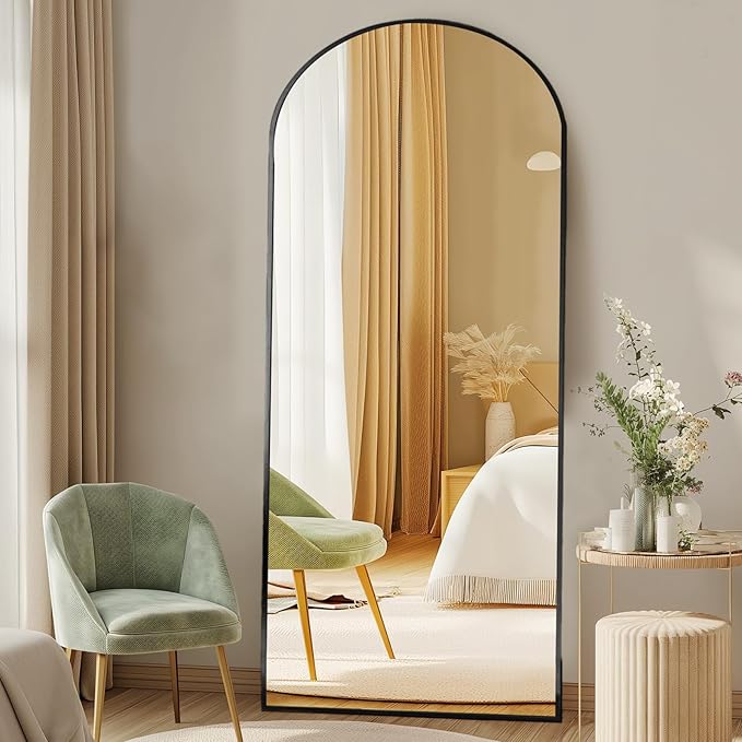 NEWBULIG Arched Full Length Mirror 59.2"x16" for Bedroom, Full Body Mirror with Stand, Hanging or Leaning for Wall, Aluminum Alloy Thin Frame Floor Standing for Living Room, Tall, Black