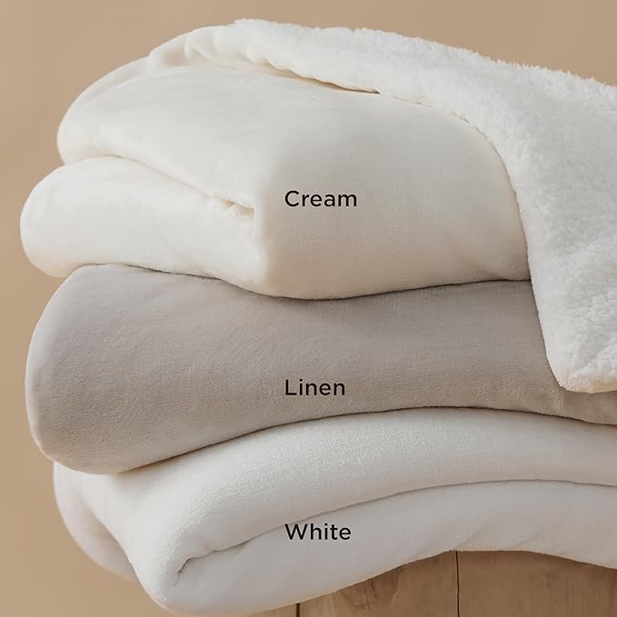 Bedsure GentleSoft Sherpa Fleece Blankets King Size for Bed, Non-Heated, Thick and Warm Throw for Women and Men, Soft Fuzzy Plush King Blanket for Winter, Linen, 108x90 Inches