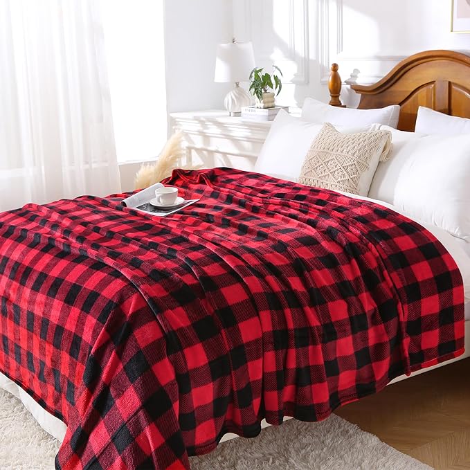 Viviland Checkered Blanket Queen Size - Soft Fuzzy Cozy Buffalo Plaid Microfiber Blanket for Bed, 90x90 Inches