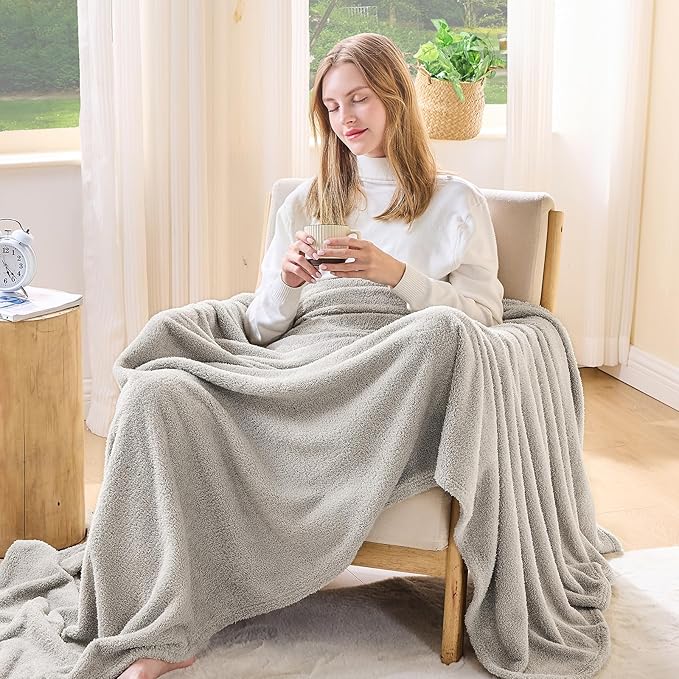 EMME Fluffy Soft Blanket Queen Size - 80"*90" Grey Soft Fluffy Warm Bed Blankets Bed, Camping, Picnic, Travel Lightweight Blanket