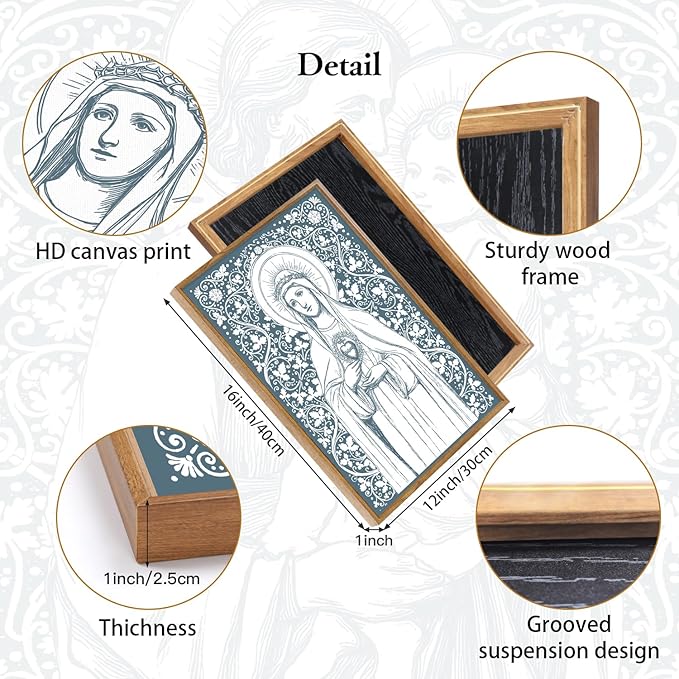 CHDITB Religious Jesus Framed Canvas Wall Art Set Of 3, Christian Wall Decor, Retro Virgin Mary Wall Painting, Christian Spiritual Healing Art Prints For Church Prayer Room Bedroom Living Room 12”X16”