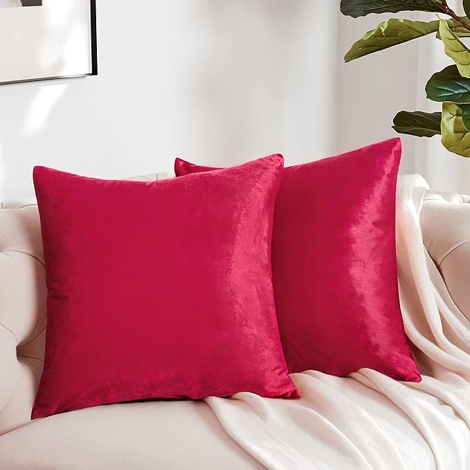GIGIZAZA Decorative Throw Pillow Covers 18 x 18, Red Soft Pillow Covers Velvet,Set of 4 Decor Square Cushion Covers