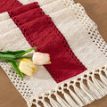Socomi Boho Table Runner Macrame Long Easter Spring Farmhouse Woven Cotton Linen Rustic Coffee Table Runner with Tassels for Dresser Scarf Home Decor Dining Room 12x108 in Red Ivory