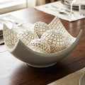 Seraphic 5pc Scoop Bowl Table Centerpieces for Dining Room, Large Decorative Bowls for Coffee Table Decor, Kitchen, Orbs/Balls Included, 14" diagonal. 11" wide and 5.75" tall, White