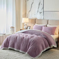 Luxury Flannel Fleece Sherpa Blankets Queen Size for Bed, Jacquard Boho 3-Layer Thick and Warm Blanket for Winter, Soft Cozy Fuzzy Plush Velvet Blanket with 2 Pillow Cases, Purple, 88x88 Inches
