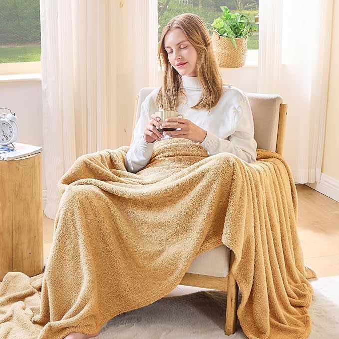 EMME Fluffy Soft Blanket Throw Size - 50"*60" Beige Warm Throw Blankets for Couch, Sofa, Chair, Bed, Camping, Picnic, Travel Lightweight Bed Blanket