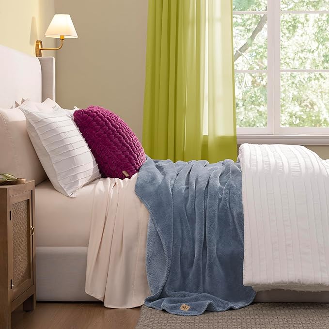UGG Whitecap King Size Blanket for Bed, Fleece Cozy Blanket, Luxury Warm Large Throw for Couch, Washable Hypoallergenic California King Bedding, 110" x 90", Denim Blue