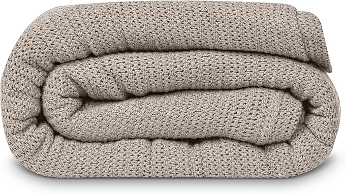 Linteum Textile Supply Leno Weave Taupe Blanket, Twin 100% Cotton, Lightweight, Warm, Fluffy, Premium and Durable Soft & Cozy Bed Blanket for Home, Couch, Sofa & Dorm, All Season Throw [66x90]