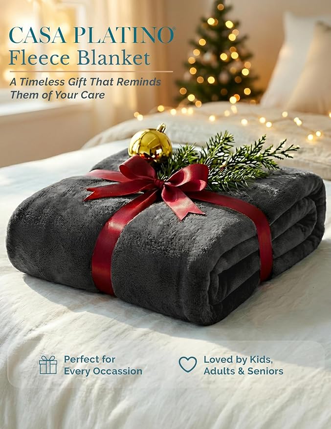 Casa Platino Fleece Throw Blankets – 300 GSM Charcoal – Soft Cozy Warm Holiday Throws for Winter, Fuzzy Plush Elegant Gifts for Kids, Men & Women - Ideal for Couch, Sofa, Chair or Bed - 50x60 Inch