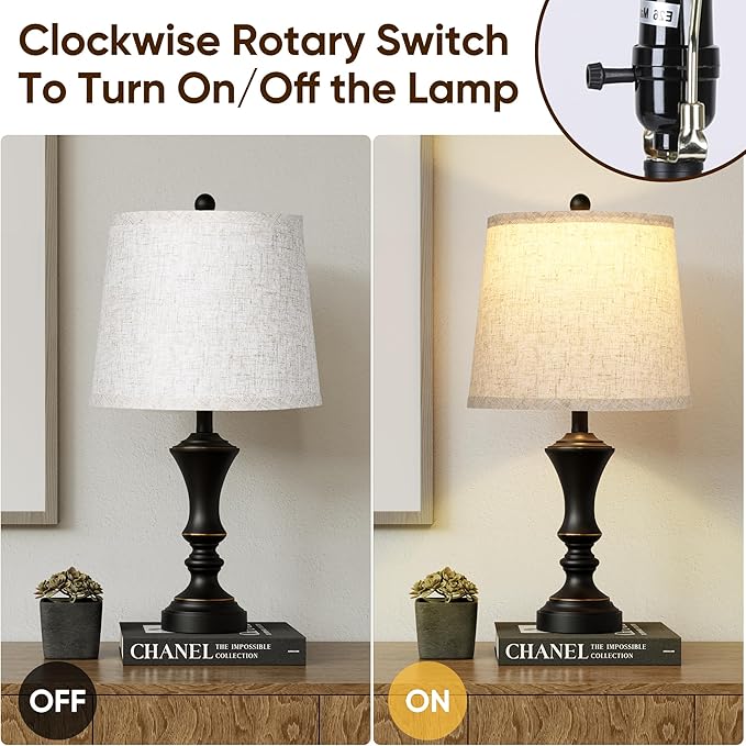 ROTTOGOON Retro Table Lamps Set of 2, Nightstand Lamp for Bedroom Vintage Rustic Table Lamps for Living Room Traditional Nightstand Bedside Lamps 22" (Black) Bulb NOT Included