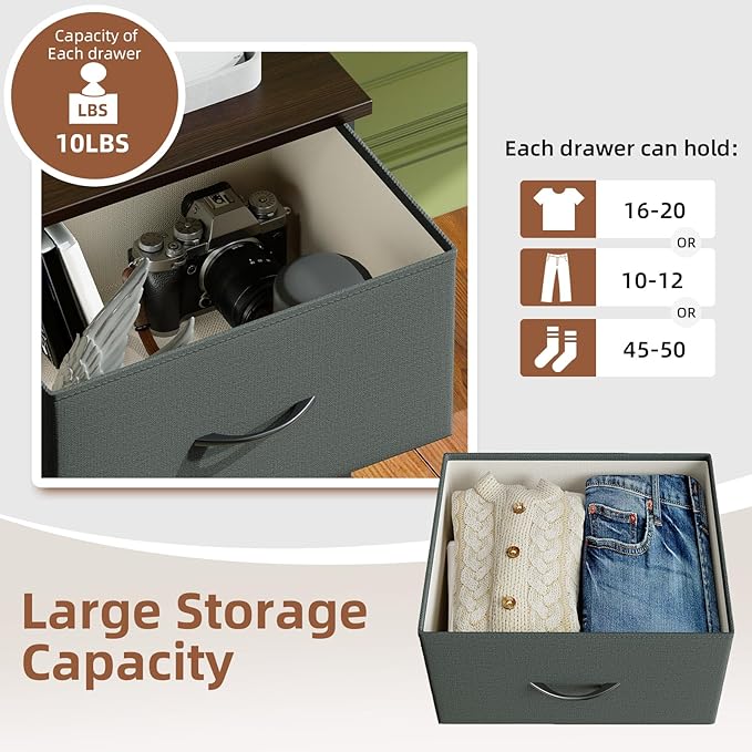 Somdot Tall Dresser for Bedroom with 6 Drawers, Storage Organizer Chest of Drawers with Removable Fabric Bins for Closet Bedside Living Room Laundry Entryway Hallway, Charcoal Grey