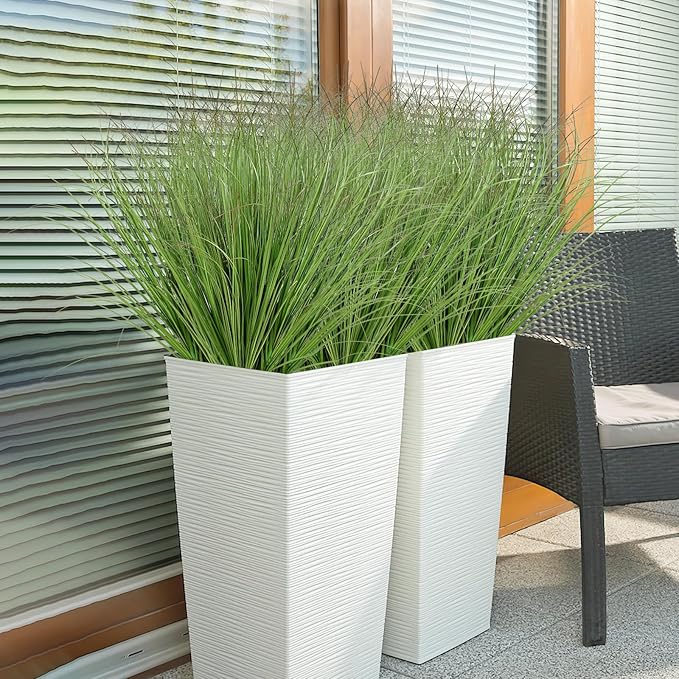 32 Bundles Artificial Plants Onion Grass Outdoor 20 Inch Tall Fake Shrubs Wheat Grass UV Resistant Greenery Stems Faux Bushes Plant for Indoor Outdoor Garden Office Home Decor, Green