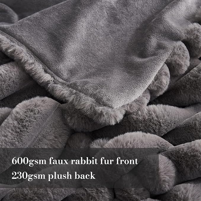 Amélie Home Faux Fur Throw Blanket for Couch, Cozy Fuzzy Fluffy Fur Luxurious Soft Striped Plush Gift Blankets for Family Sofa Chair Bedroom, 60"x80", Charcoal Grey