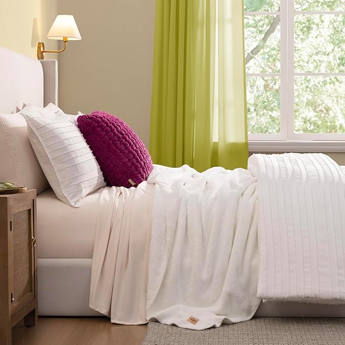 UGG Whitecap King Size Blanket for Bed, Fleece Soft Fuzzy Blankets, Luxury Warm Extra Large Throw for Couch, Hypoallergenic California King Bedding, 110" x 90", White Snow