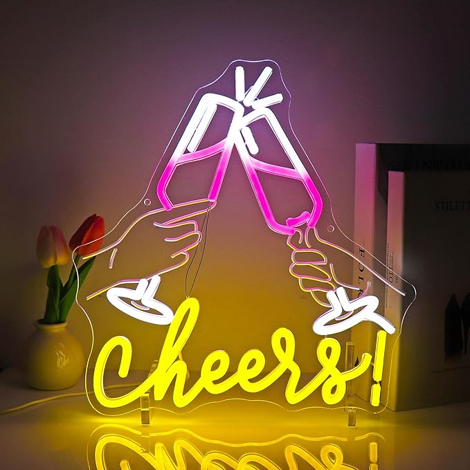 Neon Sign, Cheers Neon Signs for Wall Decor - LED Signs for Home, Party, Bars, Club - USB Powered Light Up Sign Decorations
