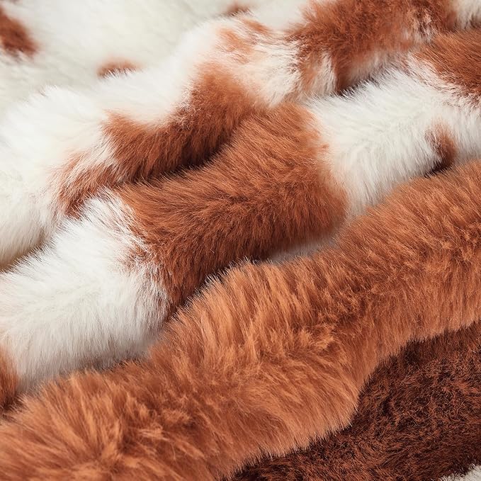 Lotus Karen Faux Fur Throw Blanket Cow Print-Light Brown, Fluffy Fuzzy Plush Bubble Blanket for Couch, 108x90 Inches Cozy Shaggy Rabbit Blanket, Luxury Decorative Gifts for Sofa Bedroom Living Room.
