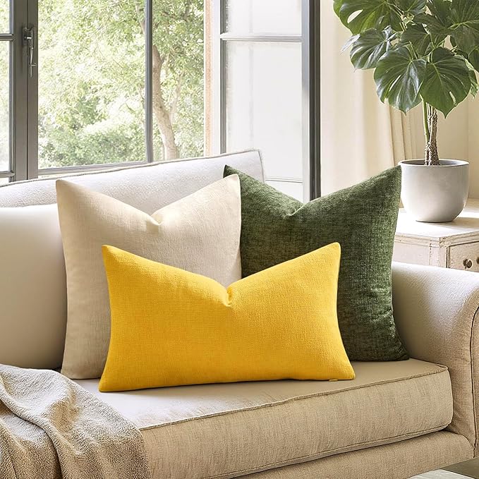MIULEE Yellow Couch Pillow Covers 12x20 Inch, Set of 2 Soft Chenille Spring Decorative Lumbar Throw Pillow Covers Farmhouse for Sofa Living Room Bed